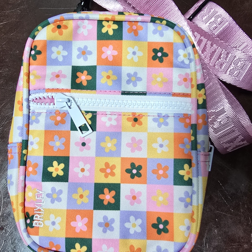 Pink and Orange Checkered Pattern Bag with Zipper